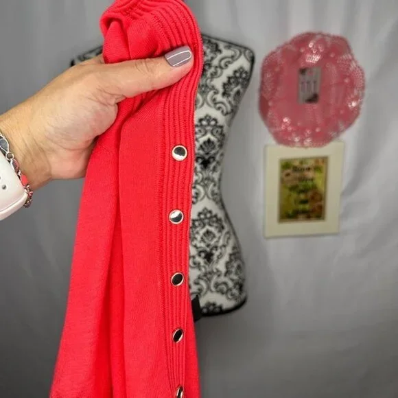 White House Black Market Snap Front Short Sleeve Orange Sweater Blouse Size XL - Picture 9 of 12